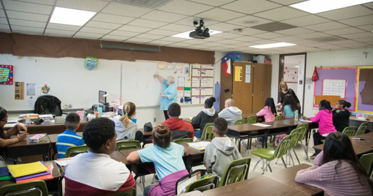 Students in a public school classroom